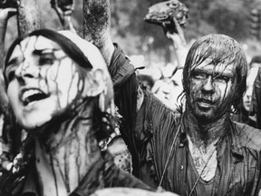 Protesters cover themselves with fake blood during U.S. anti-war demonstrations.