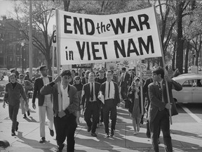 College students in Boston march against the war in Vietnam on Oct. 16, 1965.