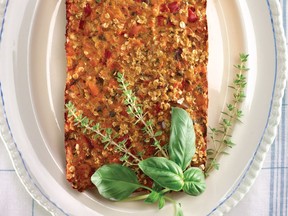 Canned salmon livened up with vegetables and herbs makes an easy and nutritious meal.