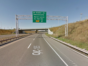 A highway sign for Saint-Louis-du-Ha! Ha!, which the Guiness World Records now recognize as the only town with two exclamation marks in its name.