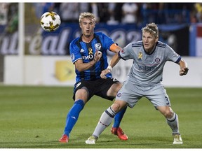 "We can say we need these teams to do this or that, but we need to focus on ourselves. "It's desperation," says Montreal Impact's Kyle Fisher, battling Chicago Fire's Bastian Schweinsteiger, right, on September 2, 2017, in Montreal.