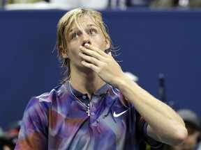 Denis Shapovalov, of Canada, salutes the crowd after loosing to Pablo Carreno Busta, of Spain, during the fourth round of the U.S. Open tennis tournament, Sunday, Sept. 3, 2017, in New York. (AP Photo/Julie Jacobson) ORG XMIT: USO152
Julie Jacobson, AP