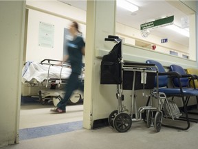 A nurses passes a waiting room on the S4 radiology ward in the S pavilion of the Royal Victoria Hospital, Wednesday, April 1, 2015. The majority of the hospital's services and patients will be moving to the MUHC's Glen site on April 26, 2015. (Marcos Townsend / MONTREAL GAZETTE)
Marcos Townsend, Marcos Townsend