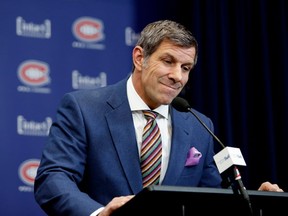 Montreal Canadiens general manager Marc Bergevin speaks to the media in Montreal on Feb. 15, 2017.