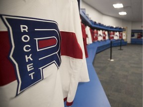 The new dressing room of the Rocket de Laval at the Place Bell in Laval.