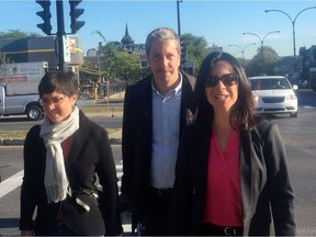 Projet Montréal's Valérie Plante and her team visit the intersection on St-Michel and Rosemont Blvds. to talk about pedestrian safety during the 2017 Montreal municipal elections.