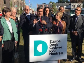 Denis Coderre is seen campaigning in Lachine on Oct. 3, 2017.