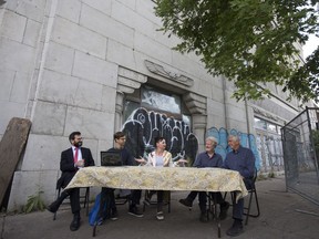 Matt Aronson, left, Jerome Glad, Adrienn Lukacs, Paul Scriver and John McKay, discuss the future of the Empress Theatre on Oct. 4.