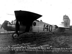 Bellanca aircraft NR237 "the Maple Leaf" in Harbour Grace, Nfld., Oct. 9, 1930, before Captain Errol Boyd took off on his trans-Atlantic flight.