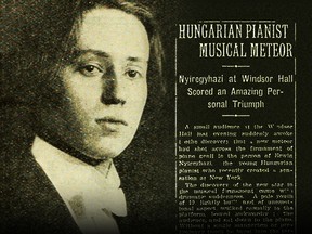 Image of Ervin Nyiregyhazi from the Boston Symphony Orchestra's Programme from 1881 and a portion of The Gazette's review of his Montreal performance in 1923.