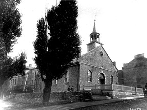 St. Gabriel St. Church, Champs de Mars, Montreal, about 1865. The Presbyterian church's first minister, John Young, was locked out of his own church when he refused to leave the church after being terminated for unsuitable behaviour.