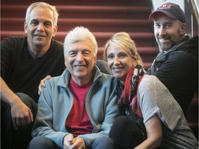 The Hockey Sweater author Roch Carrier, centre, at the Segal Centre with composer Jonathan Monro, right, director Donna Feore, and lyricist Emil Sher Oct. 2, 2017. A musical on his iconic book opens Oct. 19.