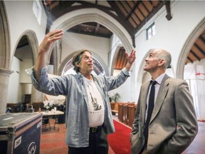 Infinithéâtre general manager Simon A. Abou-Fadel, right, and artistic director Guy Sprung in the former Kensington Presbyterian Church in N.D.G. Oct 12, 2017. The theatre company will use the old church as their home for rehearsals and performances.