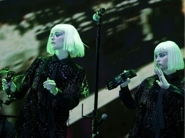 Backup singers perform with Roger Waters  at the Bell Centre in Montreal on Monday October 16, 2017.