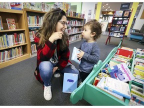 Côte-St-Luc resident Keren Shemesh, at the Eleanor London Côte-St-Luc Public Library with son Max Blauer, says daycare spots for children under 2 is an issue for her.