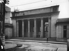 The Montreal Stock Exchange building on St. François Xavier St., about 1905. The building has been home to the Centaur Theatre Company since 1969.