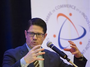 Hydro-Québec president and CEO Éric Martel addresses a West Island Chamber of Commerce business luncheon on Wednesday, Oct. 18, 2017.