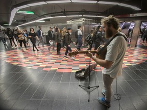 Attracting an audience can be the biggest challenge for buskers. “If I’m in a good mood while playing, that’s the most lucrative thing that can happen,” says Greg Halpin, pictured at the Guy-Concordia métro station. “That’s when people typically respond."