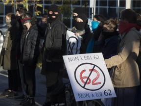 Montrealers stage protest against Bill 62  at Parc métro station on Oct. 20, 2017.