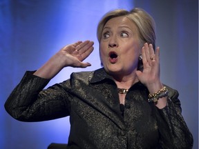 Hillary Clinton speaks at the Palais des Congrès in Montreal on Monday, Oct. 23, 2017.