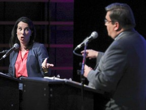 Valérie Plante criticizes Denis Coderre during English-language debate in Montreal on Monday Oct. 23, 2017.