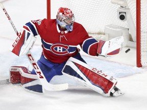 Canadiens' Carey Price makes a trapper save during third period Tuesday night at the Bell Centre.