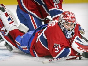 Canadiens goalie Carey Price watches the puck deflect into the corner of rink against the Los Angeles Kings at the Bell Centre on Thursday, Oct. 26, 2017. The Canadiens outshot the Kings 40-27, but lost 4-0.