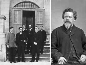 The St. Alban's raiders at the jail door in Montreal in 1864 and George N. Sanders (right) the Montreal-based agent of the Confederate government in Richmond, Va, who arranged for their defence.