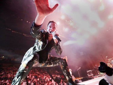 Imagine Dragons singer Dan Reynolds performs during concert at the Bell Centre in Montreal Friday October 27, 2017.