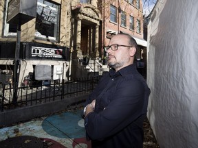 Candidates for Équipe Denis Coderre and Projet Montréal are promising aid for businesses walled off by infrastructure work. "But for us, unfortunately, I think it's too late," says Bishop St. merchant Michael Cloghesy. PHOTO: Allen McInnis, Montreal Gazette