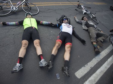 “A die-in is really to highlight the most extreme result of road violence. Which is death,” Ghost Bike Montreal's Gabrielle Anctil said of Montreal's Oct. 28, 2017 demonstration. (Christinne Muschi / MONTREAL GAZETTE)