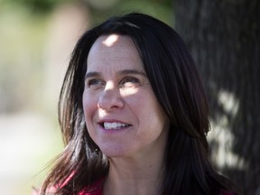 "The incumbent mayor went into municipal politics promising a free vote to end partisanship at city hall, but he broke his promise," said Projet Montréal Leader Valérie Plante, shown in an Oct. 28 photo.