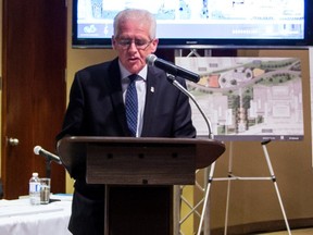 Kirkland Mayor Michel Gibson is seen addressing the public before the presentation of the former Merck site development plan at Town Hall on Nov. 24, 2015.
