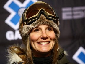 In this Jan. 22, 2014 file photo, slopestyle skier Kaya Turski speaks to reporters at the Winter X-Games in Aspen, Colorado.