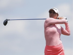 Anne Catherine Tanguay of Canada watches her tee shot on the ninth hole during the Yokohama Tire Classic on May 05, 2016 in Prattville, Alabama.