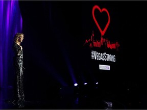 Celine Dion pledges proceeds from Tuesday's show at Caesars Palace to victims of Route 91 Harvest country music festival shooting on October 1, 2017 in Las Vegas, Nevada. (Denise Truscello/Getty Images)