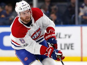 Shea Weber #6 of the Montreal Canadiens skates into the Buffalo Sabres zone during the third period at the KeyBank Center on October 5, 2017 in Buffalo, New York.