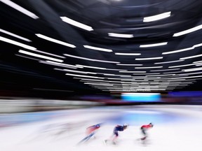 Skaters compete in the 1000m Preliminaries during the Audi ISU World Cup Short Track Speed Skating at Optisport Sportboulevard on Friday, Oct. 6, 2017, in Dordrecht, Netherlands.