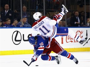 Montreal Canadiens v New York Rangers

NEW YORK, NY - OCTOBER 08:  Mats Zuccarello #36 of the New York Rangers gets under Brendan Gallagher #11 of the Montreal Canadiens during a first period check at Madison Square Garden on October 8, 2017 in New York City.  (Photo by Bruce Bennett/Getty Images) ORG XMIT: 775040596
Bruce Bennett, Getty Images