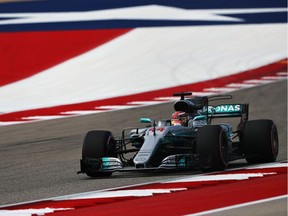 Lewis Hamilton steers his Mercedes during Friday practice for the U.S. Grand Prix in Austin, Tex. He topped the time sheets in both the morning and afternoon sessions.