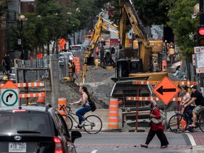 Traffic chaos and construction on Frontenac St. in July 2017. Montrealers’ frustrations have shifted from the city's inaction on fixing crumbling infrastructure to how the repairs are being handled, René Bruemmer writes.