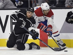 Canadiens captain Max Pacioretty battles Kings' Andy Andreoff during the third period in Los Angeles on Wednesday night.