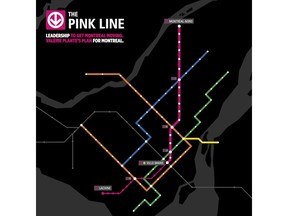 Proposed Pink Line by Projet Montréal, to be built in 2028. (Handout)