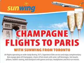 Sunwing says it used the phrases “champagne service” and “champagne vacations” to denote the level of service in its travel packages overall, not the type of beverage served on flights.