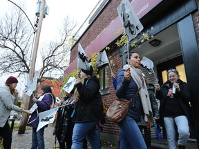 Montreal daycare workers hold a one-day strike Oct. 30, 2017.