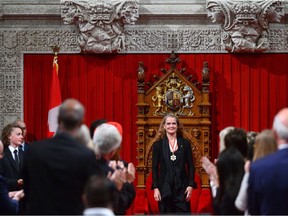 Canada's 29th Governor General, Julie Payette, is applauded following her speech in the Senate on Monday.