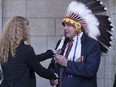 Assembly of First Nations Chief Perry Bellegarde, right, chats with Governor General Julie Payette on Parliament Hill Oct. 2.