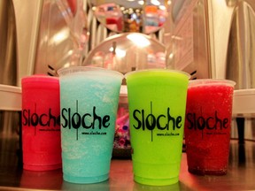 Four flavours of Sloche, Couche Tard's slush drink.