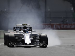 Williams driver Lance Stroll, of Canada, steers his car during qualifiers for the Formula One Mexico Grand Prix auto race at the Hermanos Rodriguez racetrack in Mexico City, Saturday, Oct. 28, 2017. (AP Photo/Rebecca Blackwell)