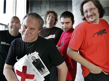 Left to right:  Don Lobel, Claude Chamberlan (holding a picture of Dimitri Eipides, Daniel Canty, Julien Fondrède and right Philippe Gajan in 2005.
